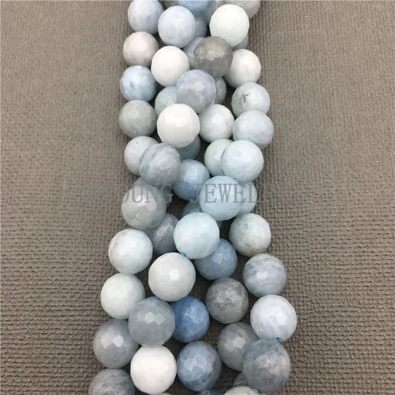 Круглые граненые аквамариновые бусины из натурального камня сделай сам