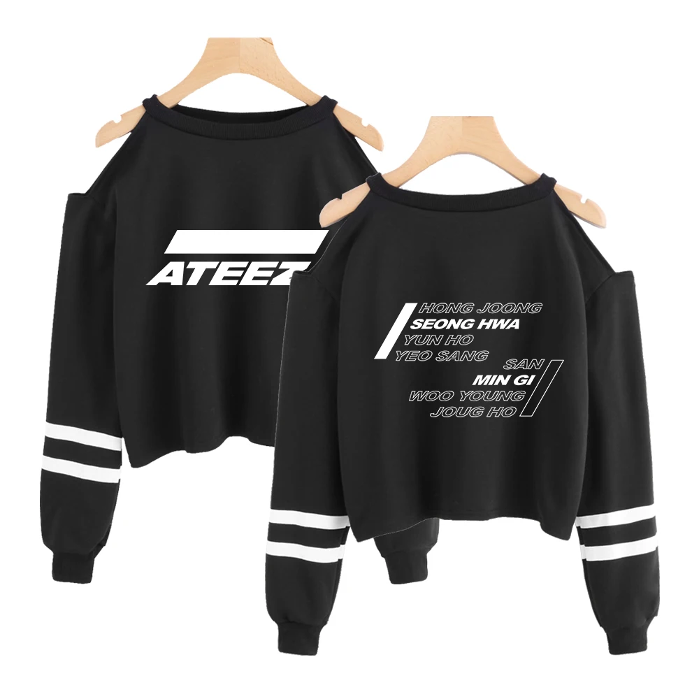 ATEEZ kpop Толстовка Короткая Толстовка с открытыми плечами модная короткая Сексуальная Хип-хоп kpop пуловер укороченный худи для женщин сексуальная