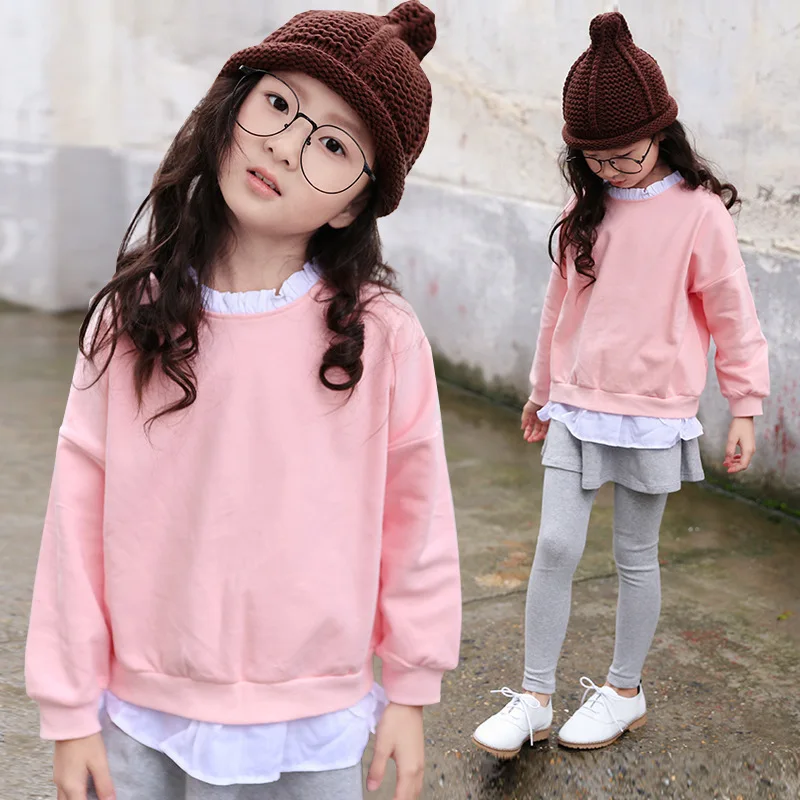 school sweatshirts 2018 casual children clothing sets sports fall outfits for girls big pants set pink tops pant suits | Детская одежда