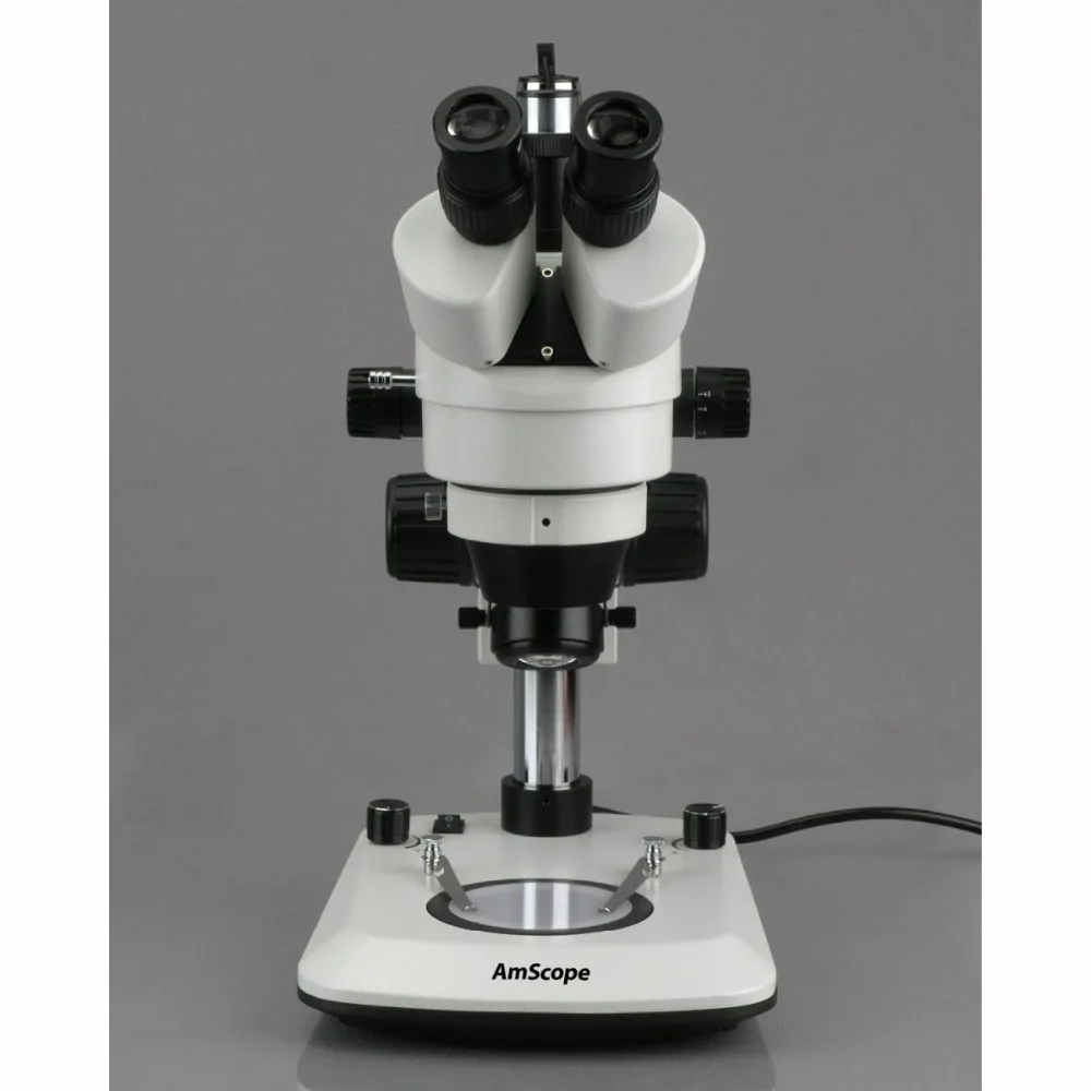 Тринокулярный стереомикроскоп AmScope новый светодиодный с двойной подсветкой 7X 45X 6
