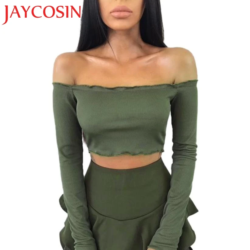 JAYCOSIN новинка 2018 женские топы с открытыми плечами оборками Bralet Boobtube джемпер