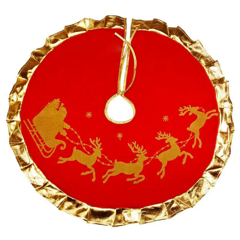 90 см Диаметр Merry Christmas Tree юбка олень северный корзину красный с золотой рюшами