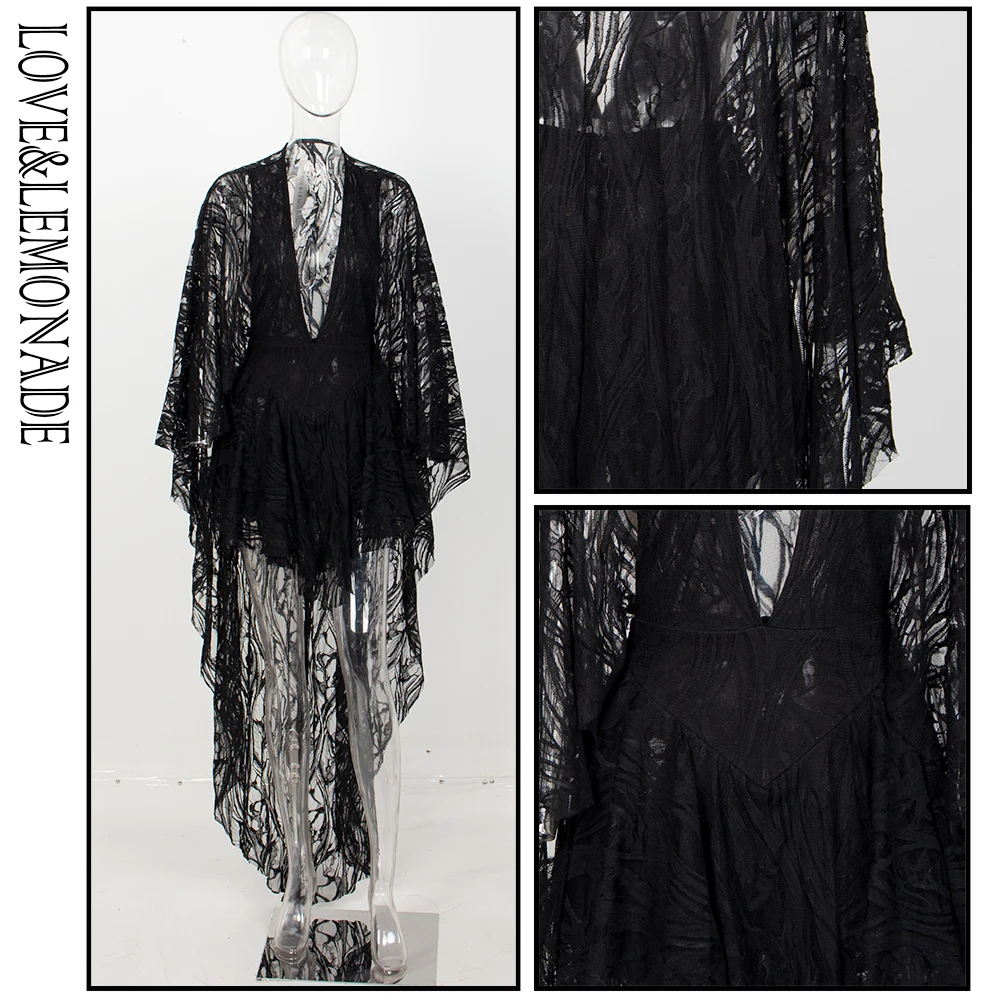 LOVE&ampLEMONADE V-Neck Ruffles Open Back Lace Playsuit LM81381-1 | Женская одежда