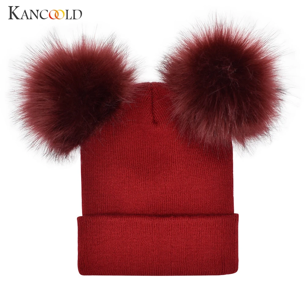 Женская вязаная шапка KANCOOLD с двойным искусственным мехом шапочка помпоном