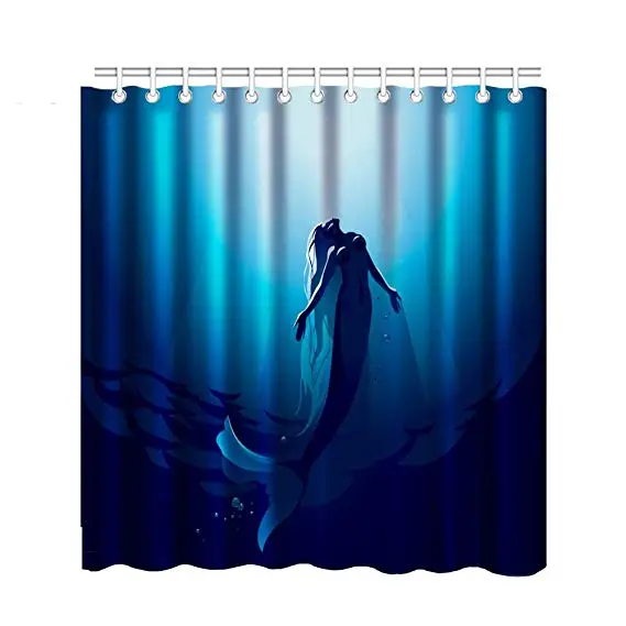 

Lonely Mermaid Shower Curtain Blue Bathroom Curtain 3D