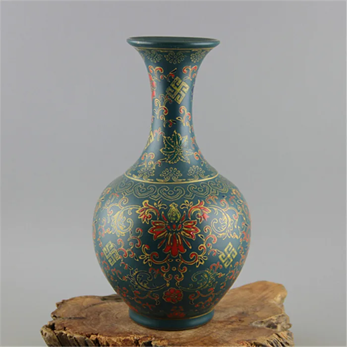 

Jingdezhen Antique Enamel Vase Yong Zheng Green Glaze Vase With Flower Pattern Imitation of Ancient Porcelain Kiln Antique