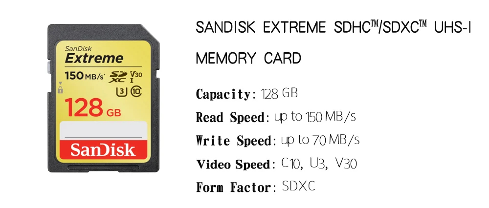 Двойной Флеш-накопитель SanDisk Extreme карты памяти SDHC/SDXC SD карта, 32 ГБ, 64 ГБ 128 Class10 U1 U3 4K высокоскоростная 150 МБ/с. памяти флэш-карты для Камера