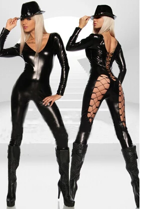 Прямая поставка блестящий сексуальный черный костюм-бабочка из ПВХ со шнуровкой
