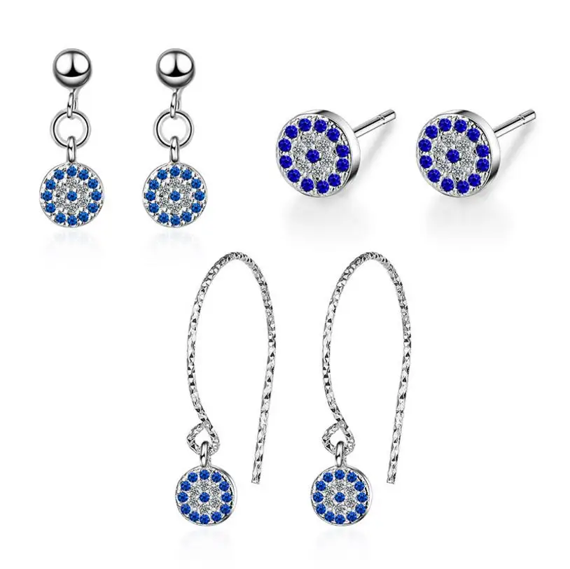 

LUKENI Latest Blue Crystal Flower Women Drop Earrings Jewelry New Fashion 925 Silver Girl Earrings For Lady Wedding Party Bijou