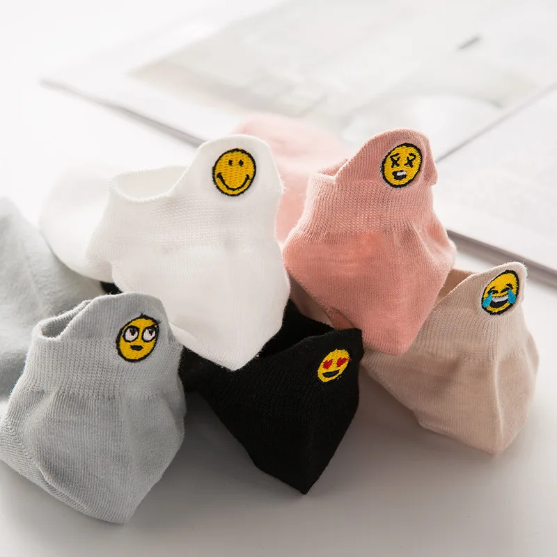 5 Pairs Emjio 5 пар/лот Kawaii милые женские лодочные носки низкие Нескользящие тонкие неглубокие невидимые женские летние тапочки короткие носки - Цвет: 5 Pairs Emjio