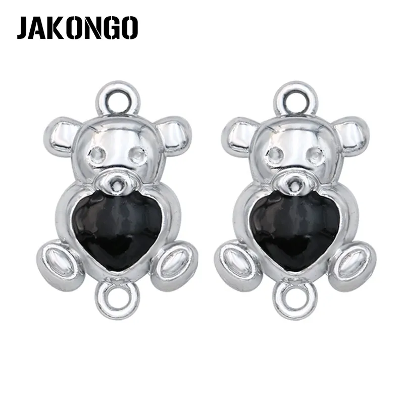 

JAKONGO Silver Plated Crystal Black Enamel Bear Connector for Jewelry Making Bracelet Accessories Findings 20x13mm 5pcs/lot