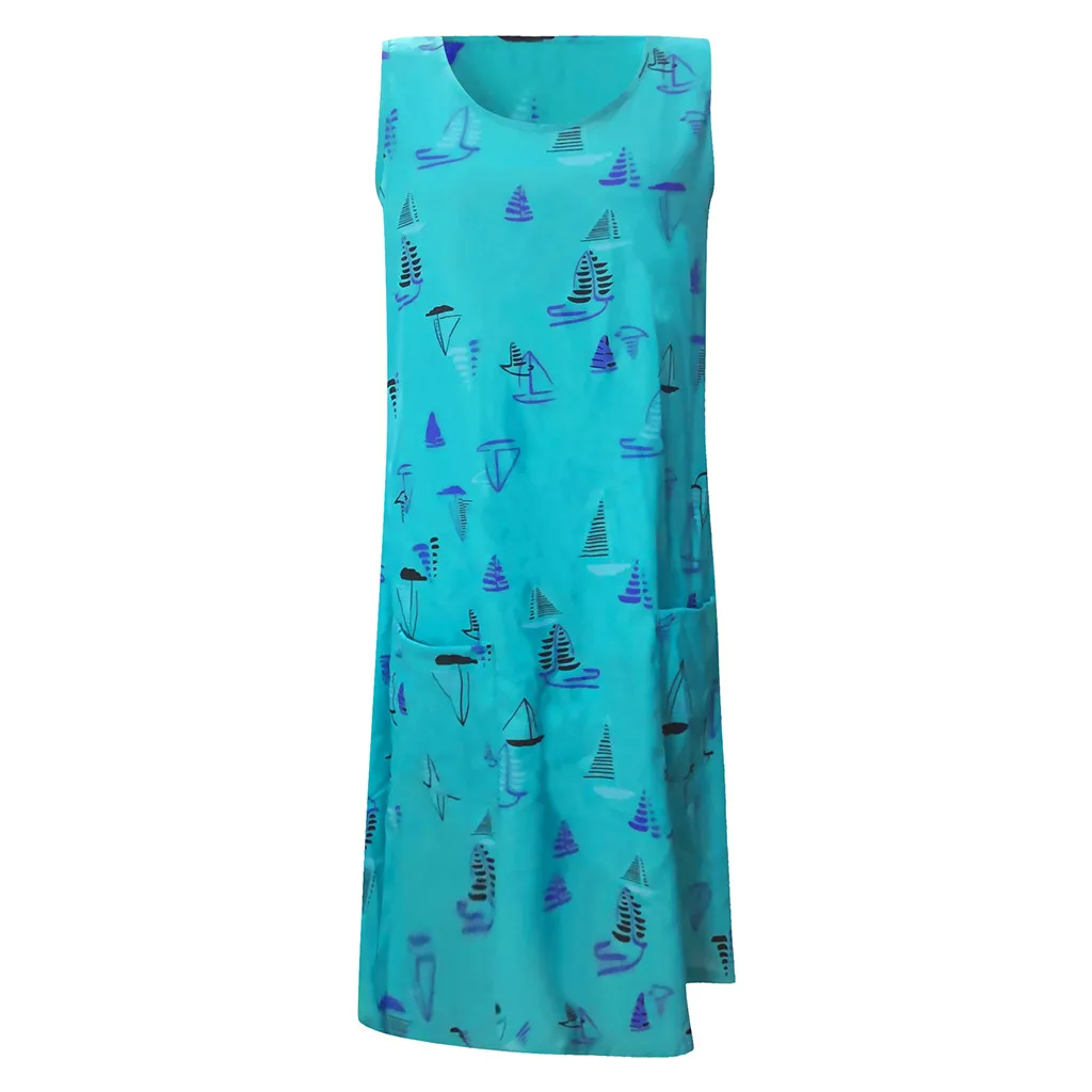 

Dress Women Casual 2019 Summer Beach A-Line Sundress Women Easy Sleeveless Print O-Neck Mini Dress Vestidos#30