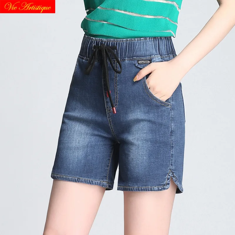 denim jeans blue shorts women's femme ete 2018 summer high waist plus size booty woman ladies sexy casual cotton elastic | Женская