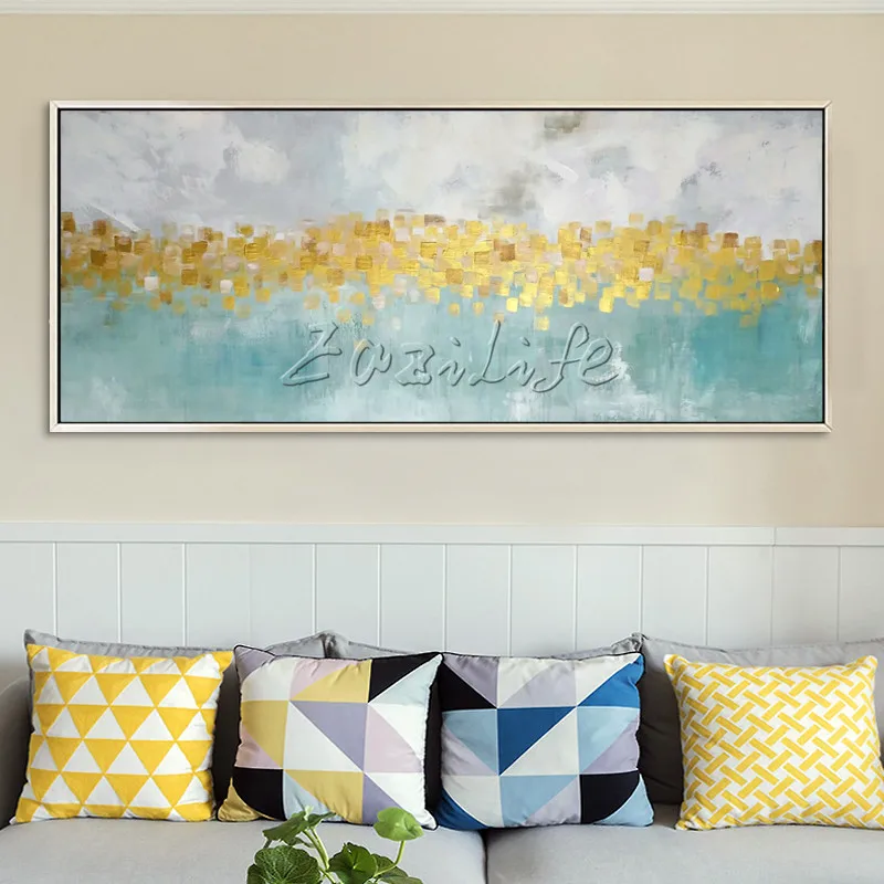Абстрактная Золотая художественная живопись Ледяной Синий цветок quadro caudros decoracion