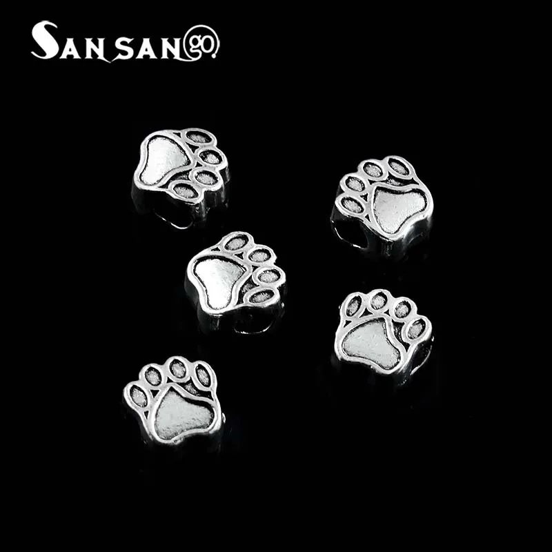 

20Pcs Fashion Lovely Alloy Dog Paw Shapes Beads Hole Interval Loose Beads Charms DIY Necklace Bracelet Jewelry Gift Wholesale
