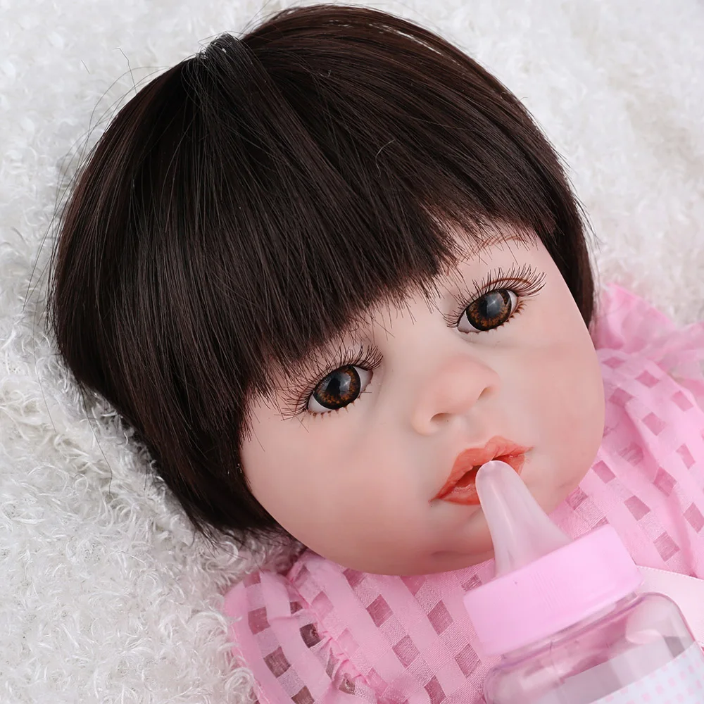 47 см NPKDOLL Reborn Baby Doll Girl Babe Boneca 18-дюймовое виниловое розовое платье принцессы парики