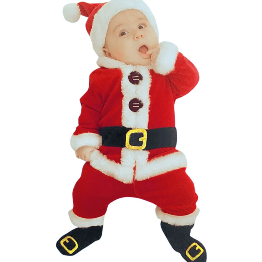 TELOTUNY Santa Christmas costume kit baby newborns clothes set clothing Tops+Pants+Hat+Socks u71225 | Детская одежда и обувь