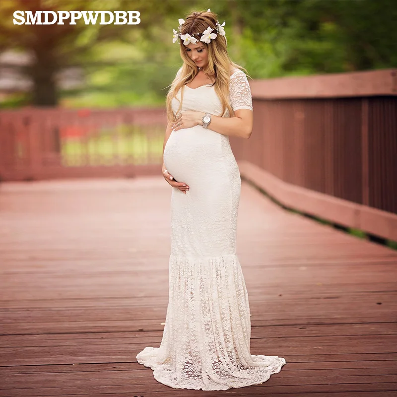 SMDPPWDBB Maternity Lace Dress Photography Props Women White Dresses Sexy Maxi Summer Gown | Мать и ребенок