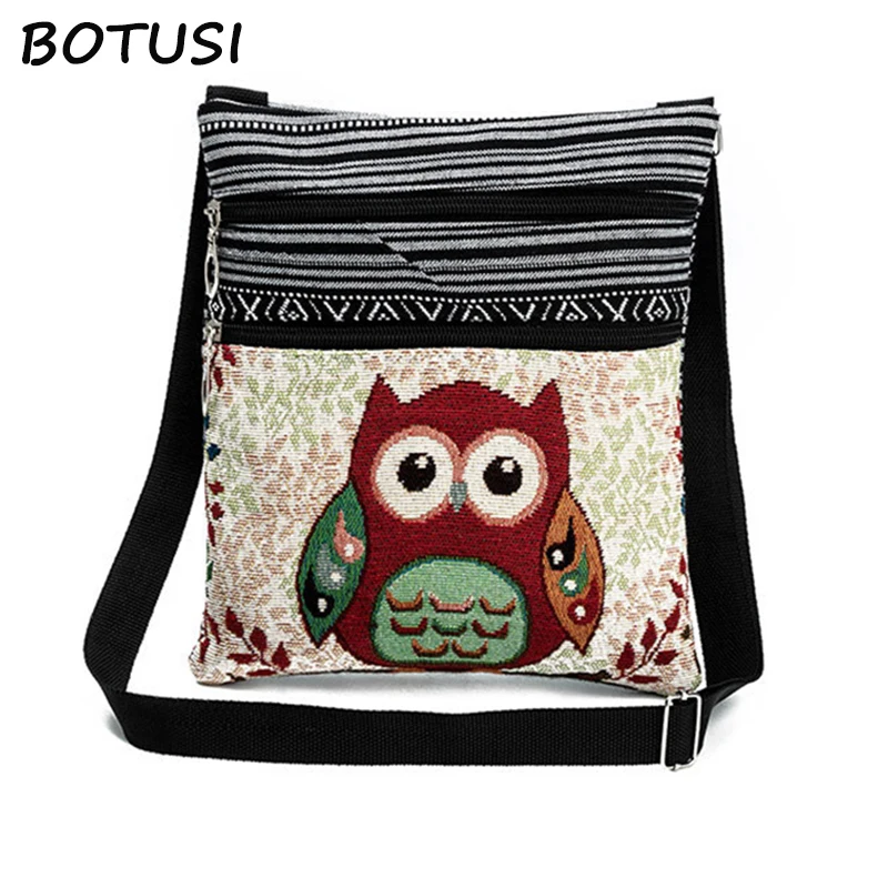 

BOTUSI Nations Wind Canvas Bohemian Style Striped Single Shoulder Women Zipper Handbag Lady Bags Embroidery Messenger Bag