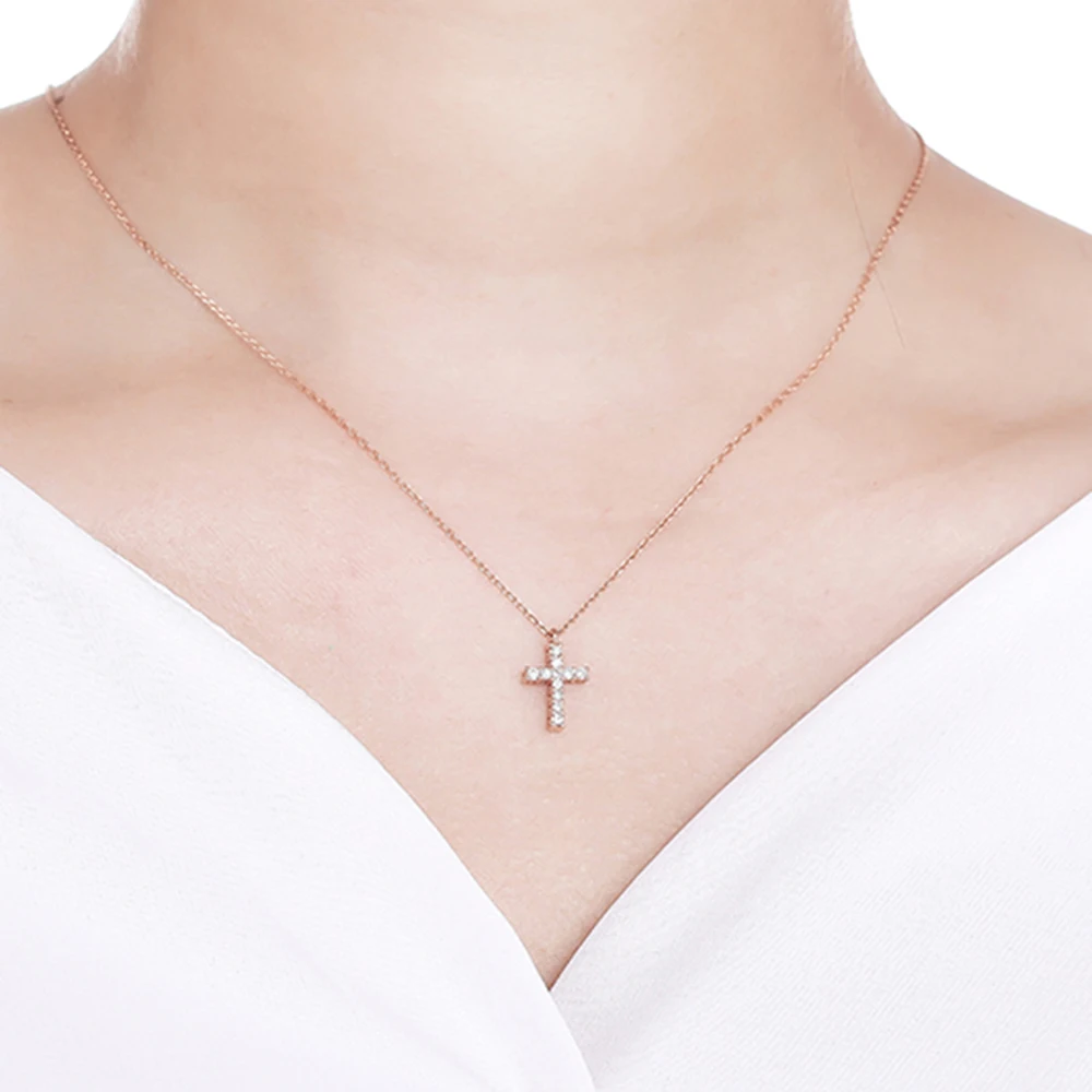 Lab Grown Moissanite алмазный кулон с крестом ожерелье Твердый 14K белый золотой для