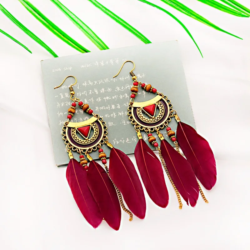Этнические 2019 длинные серьги с кисточками и черными перьями для женщин большие