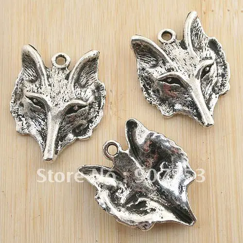 

20pcs antiqued silver head of wolf design pendant charm G1207