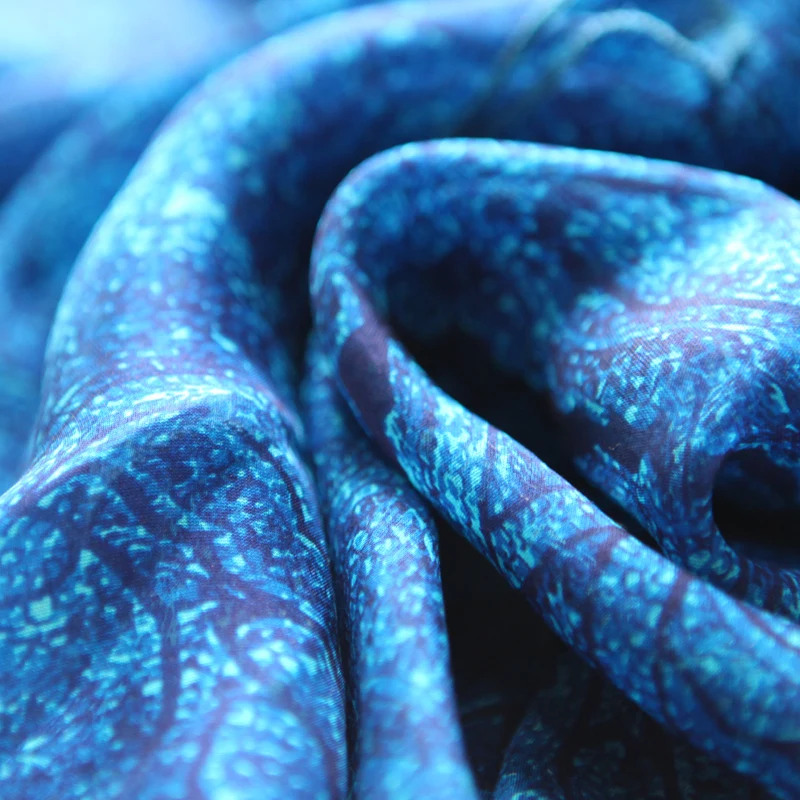 Платья VOA с шелковым принтом женские модные сексуальные тонкие синие коротким