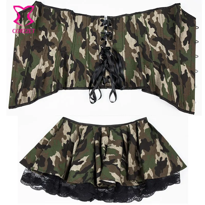 Камуфляжное платье корсет размера плюс армейское военное женское нарядное