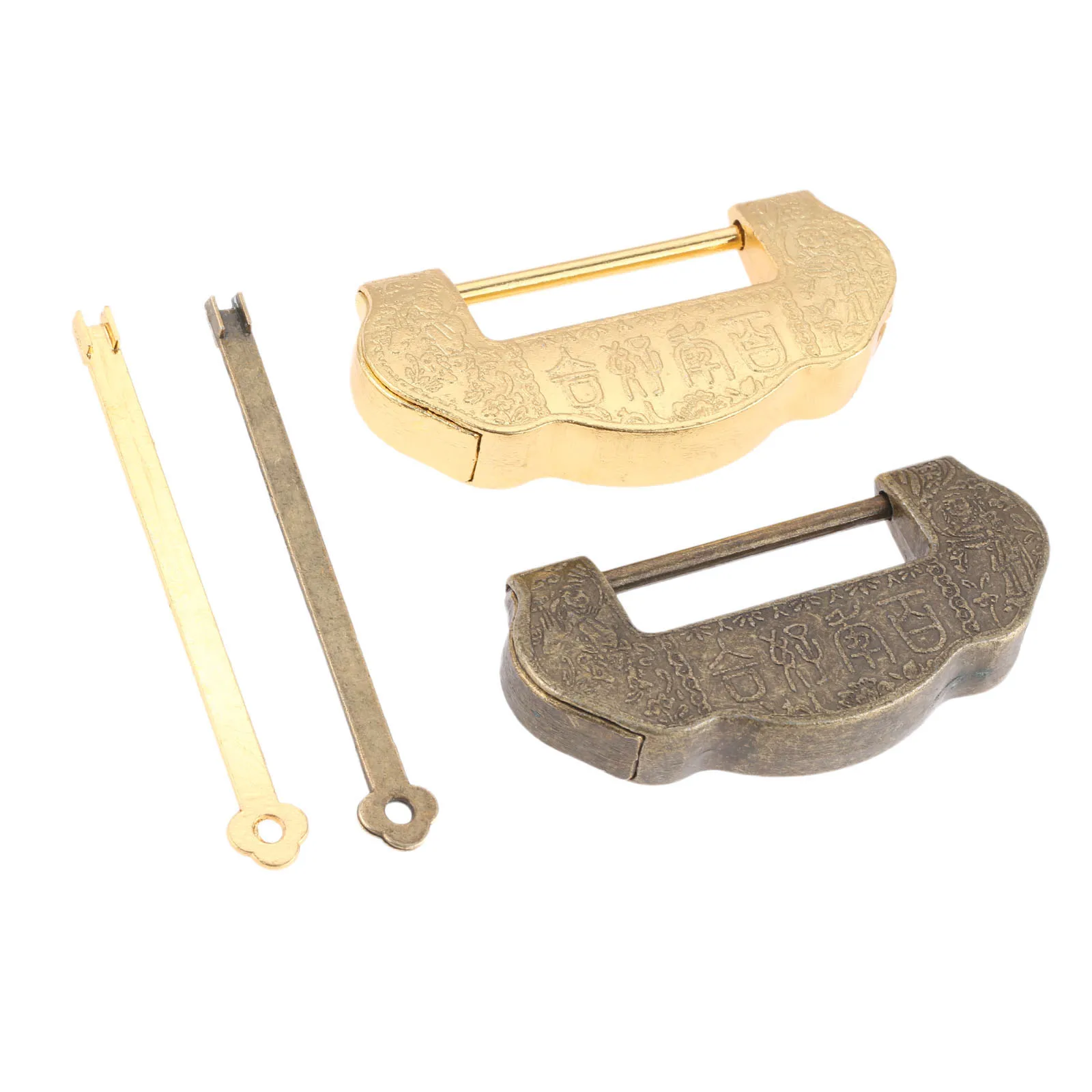 

1Pc Archaistic Chinese Vintage Antique Old Style Lock key Excellent Brass Carved Word padlock 75x37mm