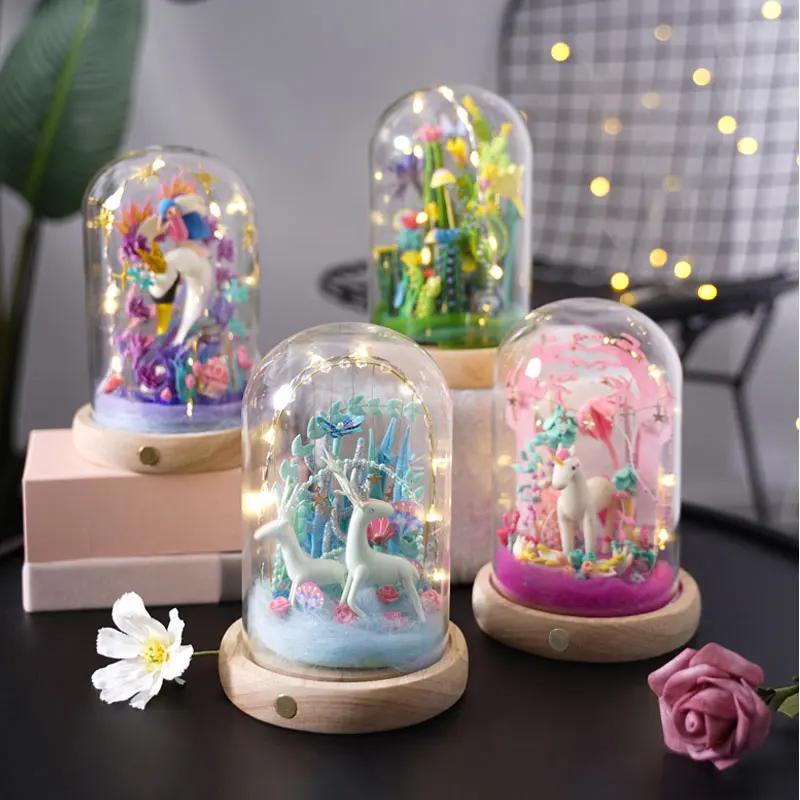 Robotime DIY Модель глиняные игрушки со светодиодным светильник, стеклянный пылезащитный чехол, пушистый слизистый пластилин, игрушки для детей и взрослых, Прямая поставка