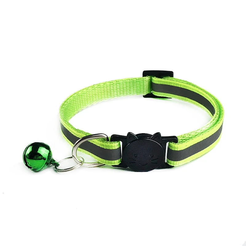 Fluorescent green Модное 1 шт. милое светоотражающее ожерелье с ошейником-колокольчиком для маленьких собак, кошек, домашних питомцев, новинка, ночное безопасное яркое нейлоновое регулируемое ожерелье 1,0 - Цвет: Fluorescent green