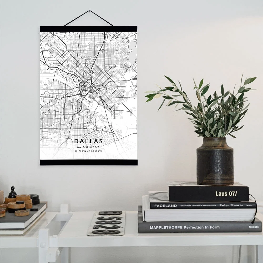 

Dallas, United States City Map Wooden Framed Canvas Painting Home Decor Wall Art Print Pictures Poster Hanger