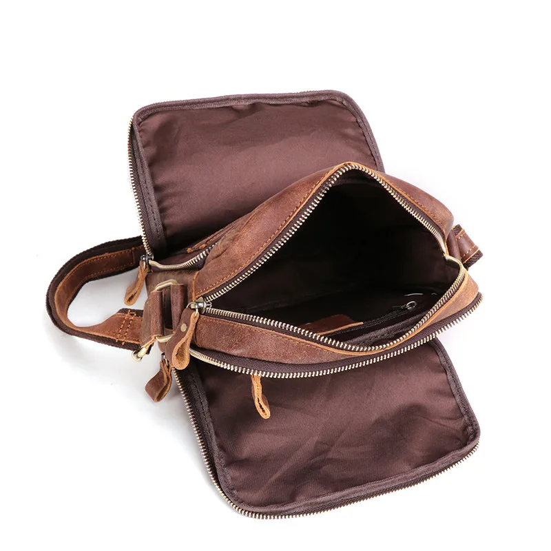 

Nesitu High Quality New Vintage Coffee Brown Genuine Leather Small Men Messenger Bags Man Shoulder Bag for ipad mini M6423