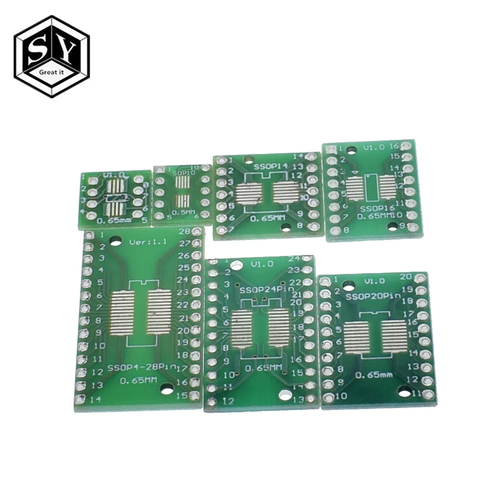 Здорово 35 шт. = 7value * 5 набором плат PCB SMD обратиться к DIP СОП MSOP SSOP TSSOP SOT23 8 10 14 16 20 24 28 SMT