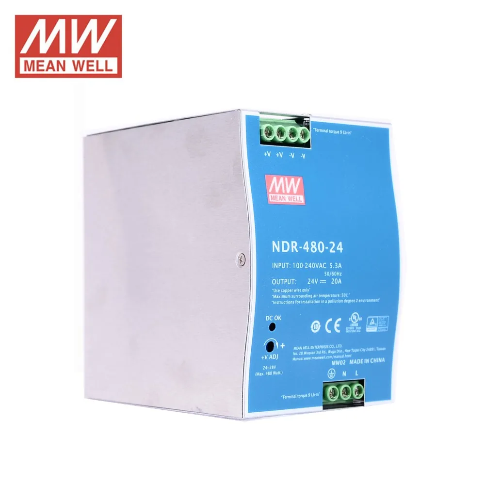 блок питания 24 В DC лабораторный источник MEAN WELL NDR-480-24 Один Выход 480 Вт 20A