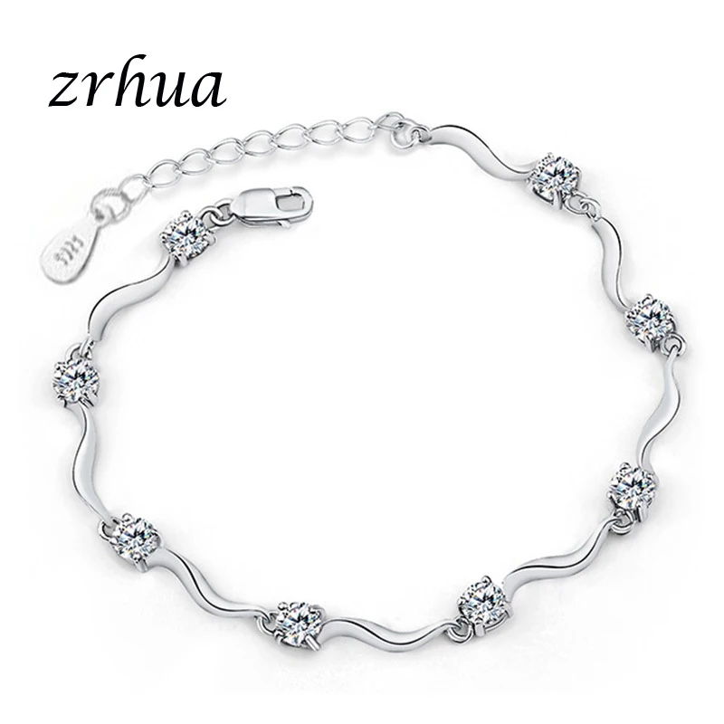 Элегантные серебряные браслеты ZRHUA с белым/фиолетовым Цирконом для женщин