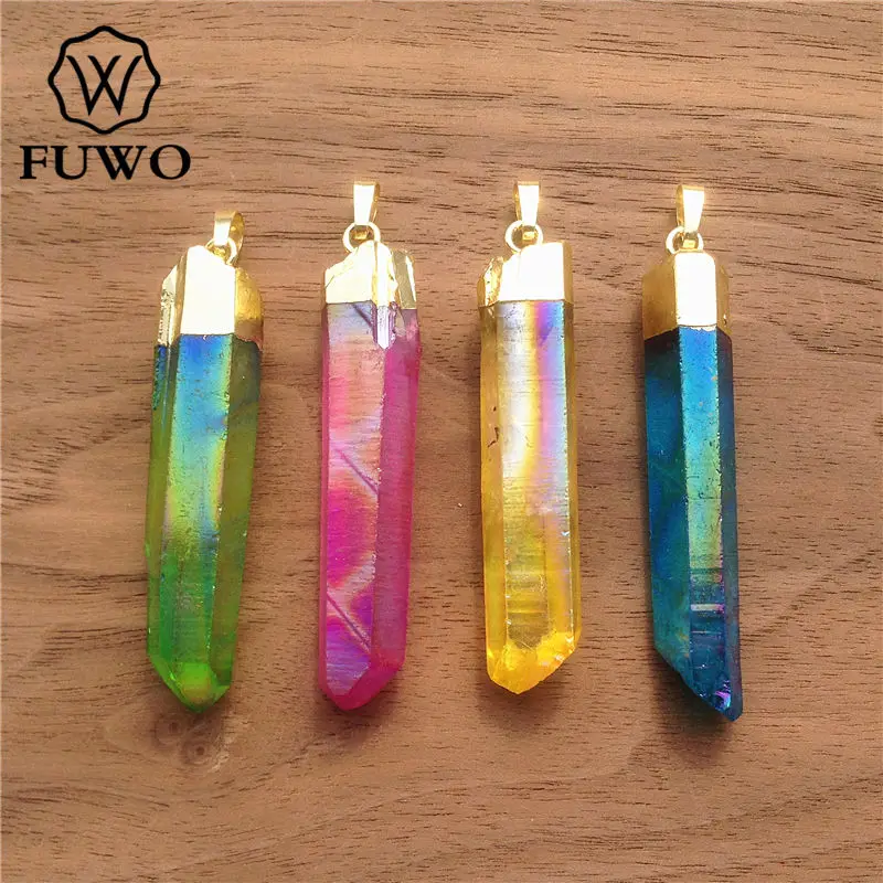 FUWO Aura Хрустальный точечный кулон многоцветный кварц с 24 каратным золотом