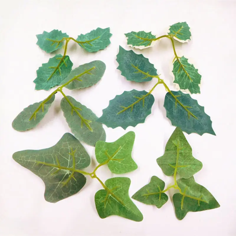 10 шт. искусственный Шелковый тройник зеленые листья/Свадебные украшения для дома