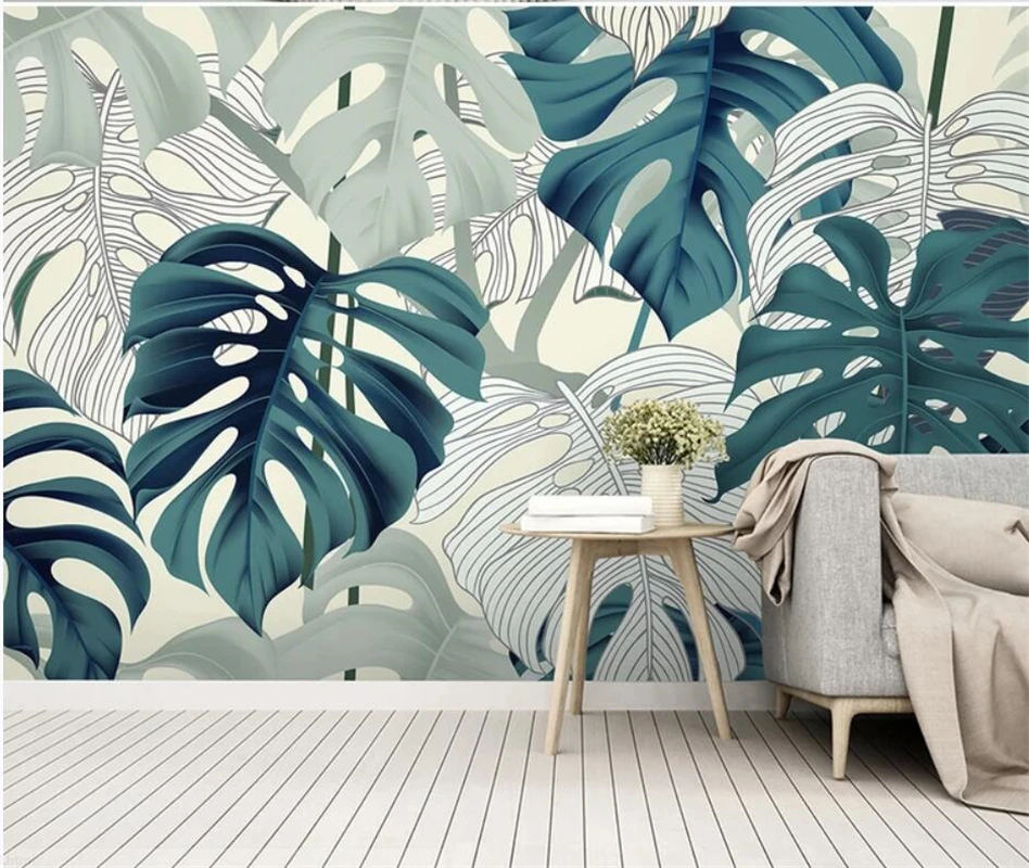 

Custom wallpaper European-style HD hand-painted tropical plants TV background walls decorative painting 3d wallpaper
