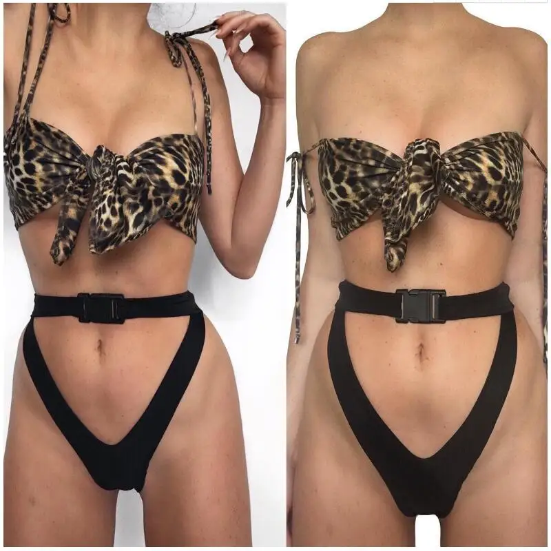 Новинка 2019 дизайнерский купальник с завязками на плечах и принтом гепарда бикини