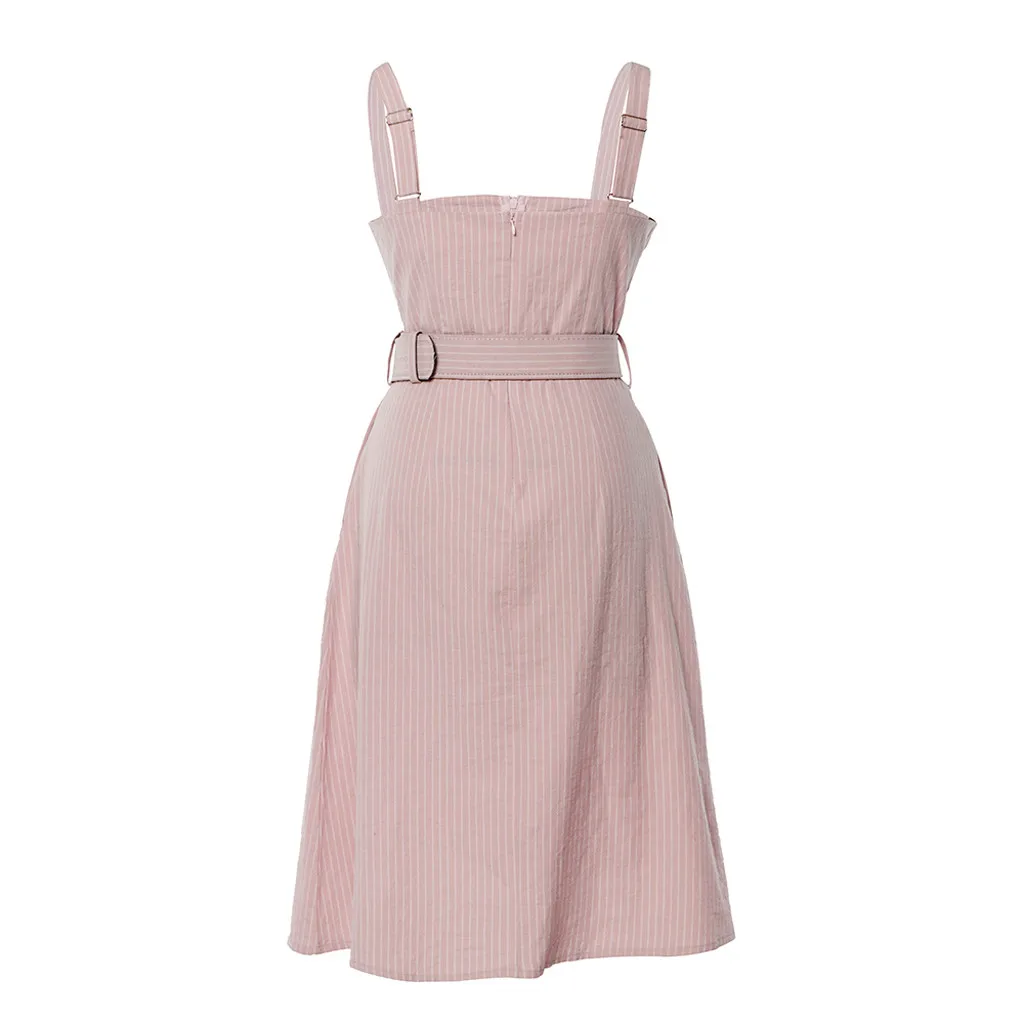 Модное летнее Полосатое платье средней длины сарафан с карманами Повседневное