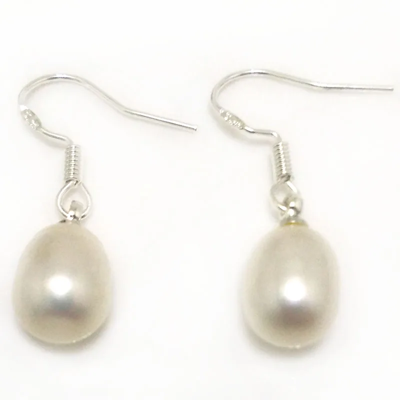 

Wholesale 7-8mm White Natural Rainrdrop Freshwater Cultured Pearl 925 Sterling Silver Hooked Earring