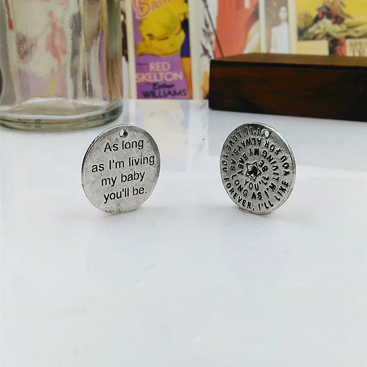 Factory Price 6 Pieces/Lot Diameter 21mm Antique Silver Plated Message Printed Family Charm Love For Jewelry Making - купить по