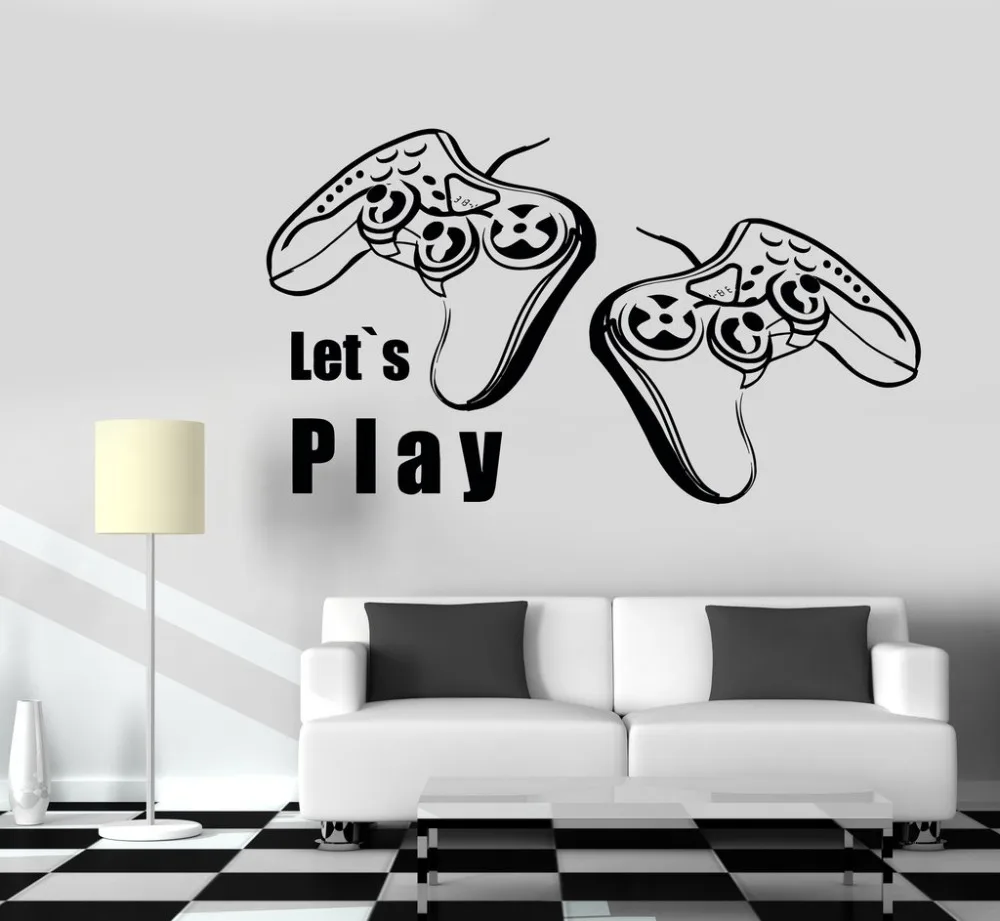 Виниловая наклейка Joysticks наклейки на стену Let's Play цитата игровая комната DIY