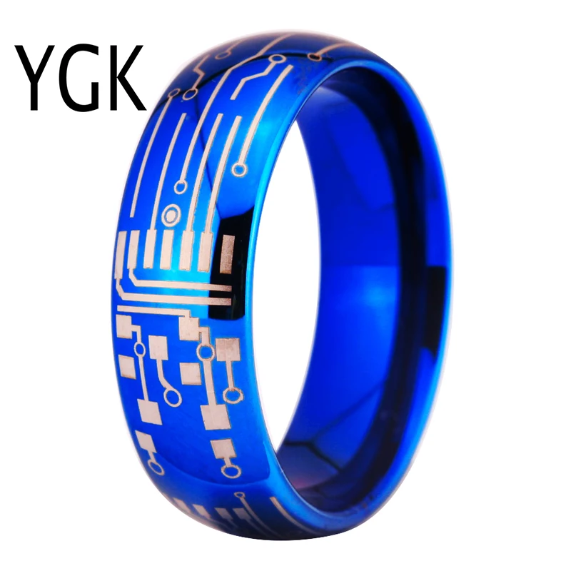 

Romantic Fashion Wedding Ring For Lover Blue Color Tungsten Ring For Engagement Party Jewelry Wedding Bands CIRCUIT BOARD Ring