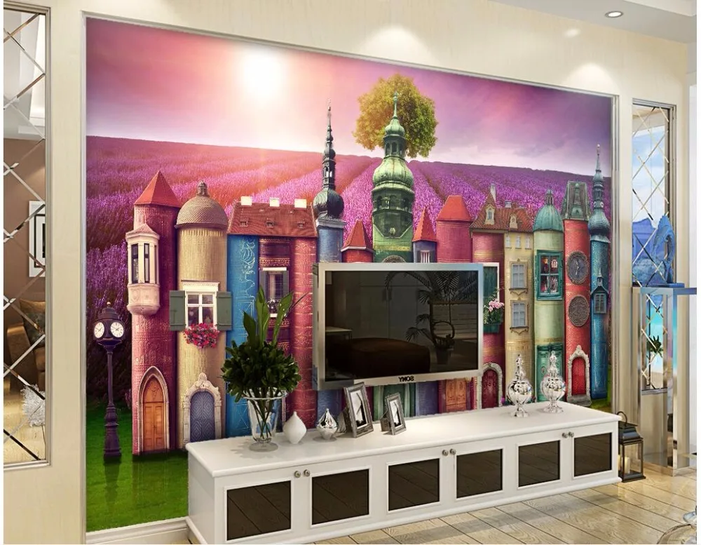 Настенные 3d фотообои на заказ Креативные обои для книжного магазина лаванды