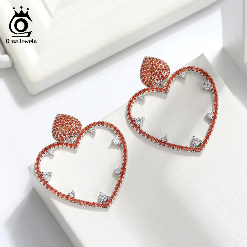 ORSA JEWELS Новое поступление покер Висячие серьги для девочки Красная сердечная форма Красный AAA CZ Роскошные серьги модные вечерние украшения OE228