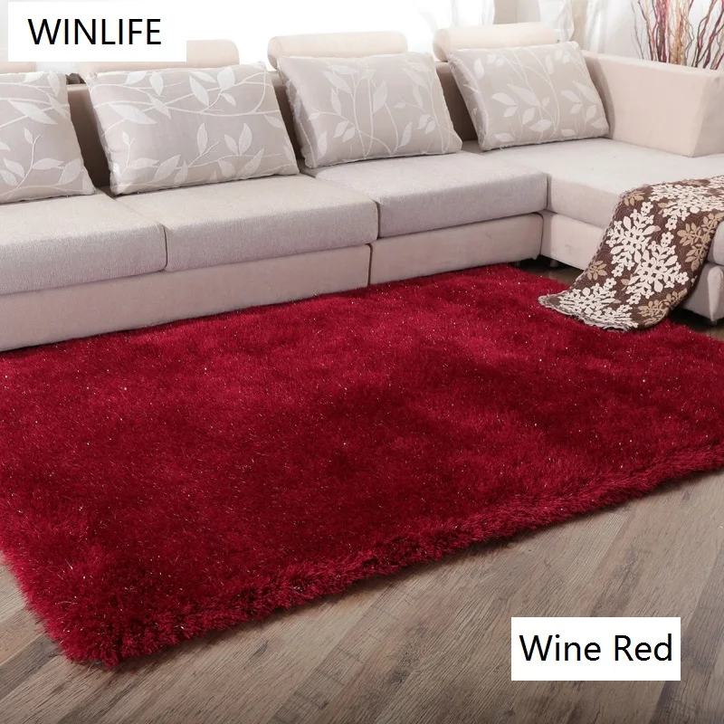 wine red WINLIFE одноцветные лохматые ковры, европейский стиль, декоративные мягкие ковры, изящные Противоскользящие коврики для гостиной/спальни/отеля - Цвет: wine red
