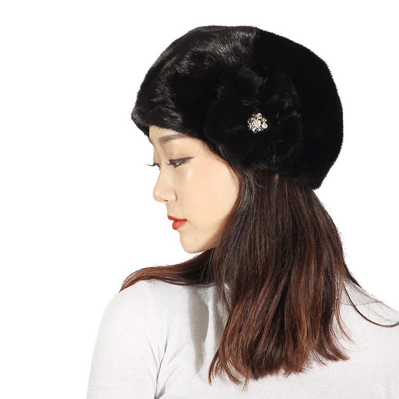XINYUXIANG Luxury mink fur Hat women winter Full pelt flower Elegant Beanies &amp Skullies Bomber Import real Hats 249ND | Аксессуары