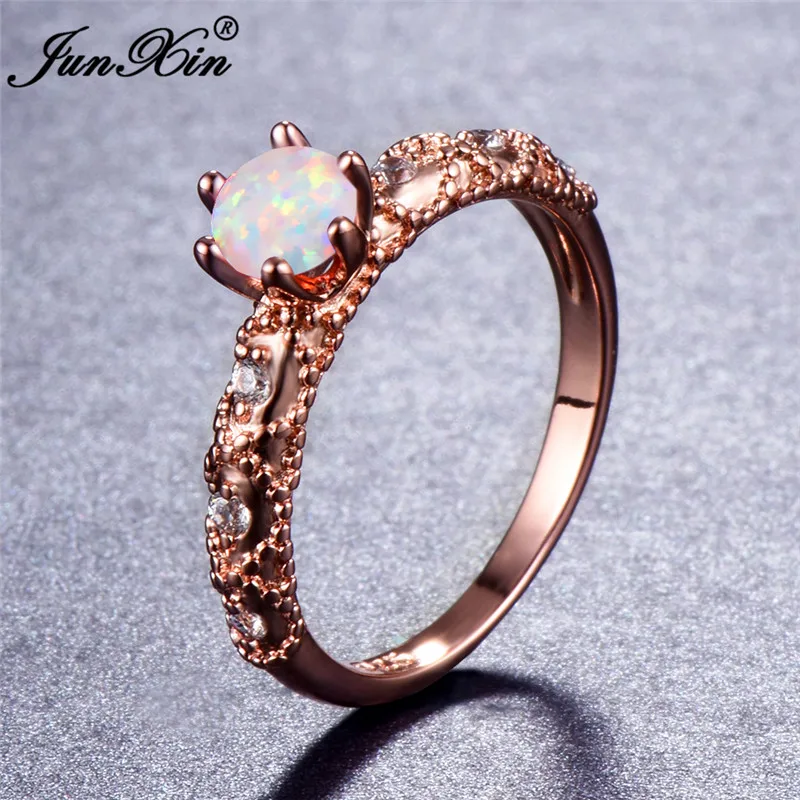 JUNXIN Мужской Женский Белый/Синий огненный опал кольцо Мода 18KT розовое золото